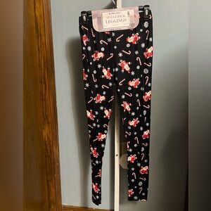 Star Style Holiday Santa Candy Cane and Snowflake Print Black Leggings NWT Small